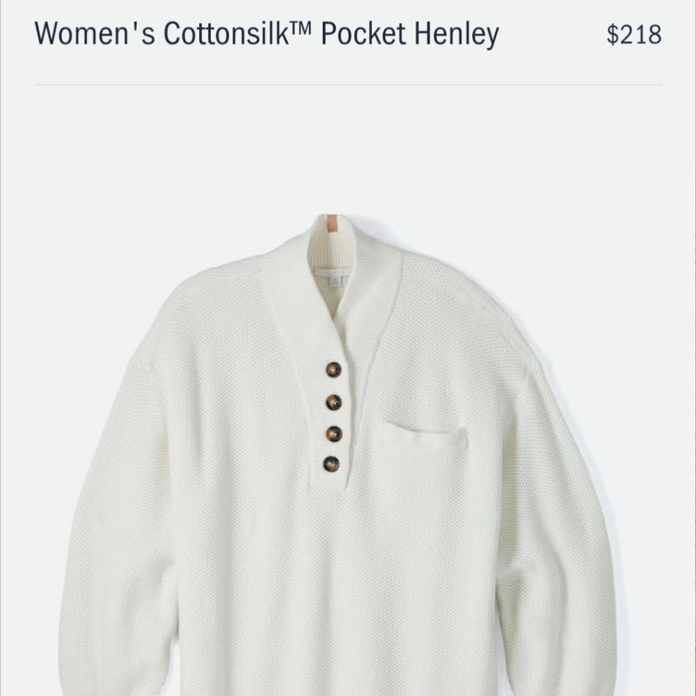 lunya Cream V‑Neck Knit Sweater with Button Placket